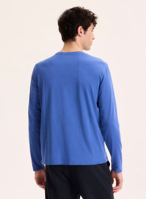 Blue long-sleeved round-neck tee shirt in organic cotton - MAJESTIC FILATURES