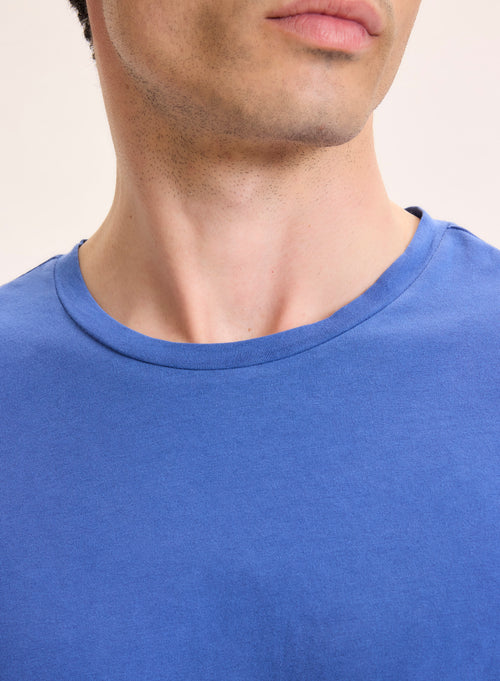 Blue long-sleeved round-neck tee shirt in organic cotton - MAJESTIC FILATURES