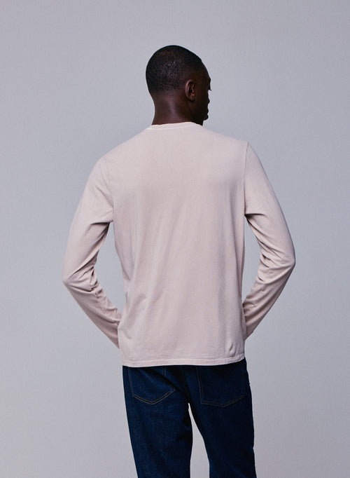 Beigefarbenes Langarm-T-Shirt mit Rundhalsausschnitt aus Bio-Baumwolle / Elasthan - MAJESTIC FILATURES