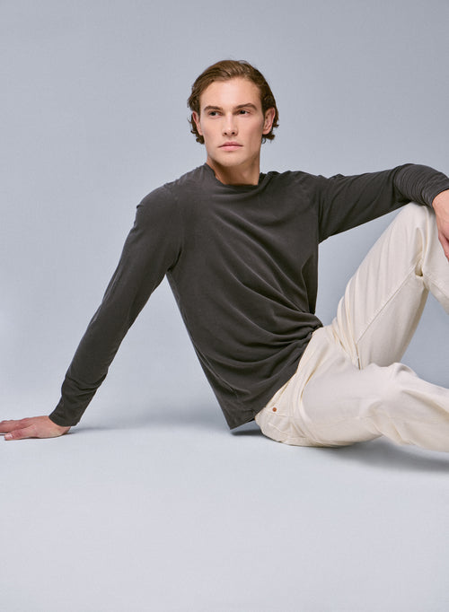 Brown Round Neck Long Sleeve T-shirt in Organic Cotton / Elastane - MAJESTIC FILATURES