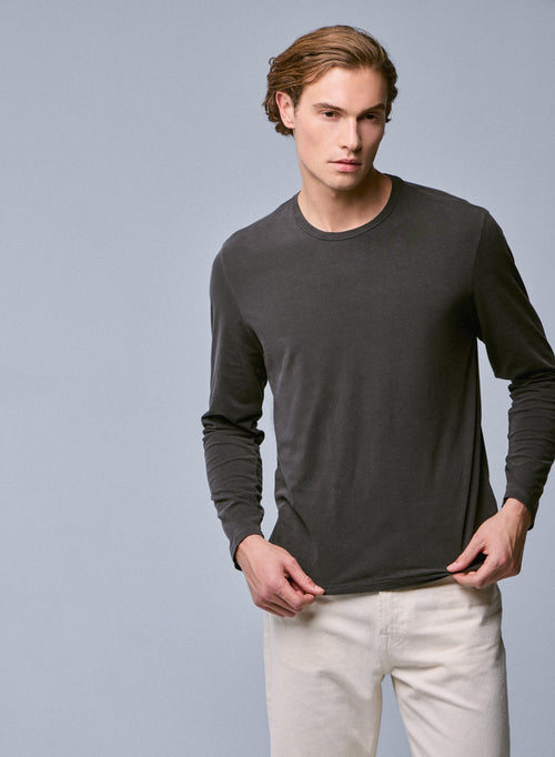 Brown Round Neck Long Sleeve T-shirt in Organic Cotton / Elastane - MAJESTIC FILATURES