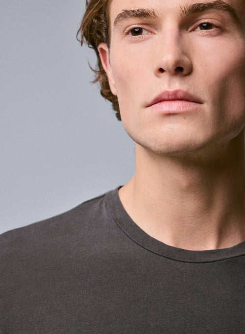 Brown Round Neck Long Sleeve T-shirt in Organic Cotton / Elastane - MAJESTIC FILATURES