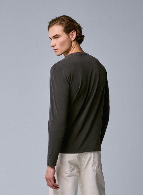 Brown Round Neck Long Sleeve T-shirt in Organic Cotton / Elastane - MAJESTIC FILATURES