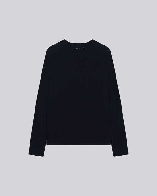 Marine Henry Long Sleeve Crew Neck T-Shirt in Organic Cotton and Elastane - MAJESTIC FILATURES