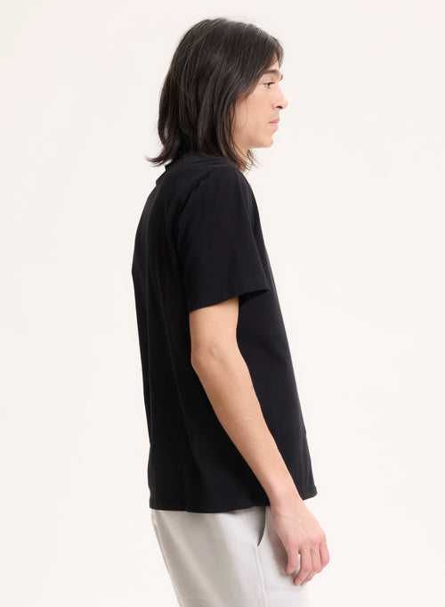 Schwarzes Kurzarm-T-Shirt mit V-Ausschnitt aus Bio-Baumwolle / Elasthan - MAJESTIC FILATURES