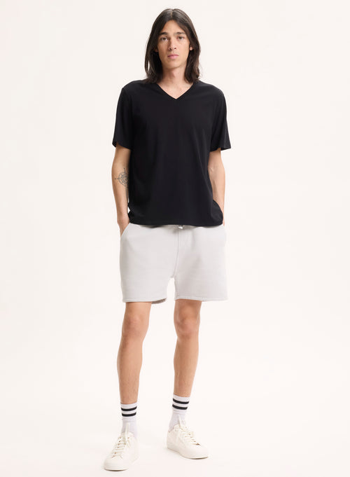 Schwarzes Kurzarm-T-Shirt mit V-Ausschnitt aus Bio-Baumwolle / Elasthan - MAJESTIC FILATURES