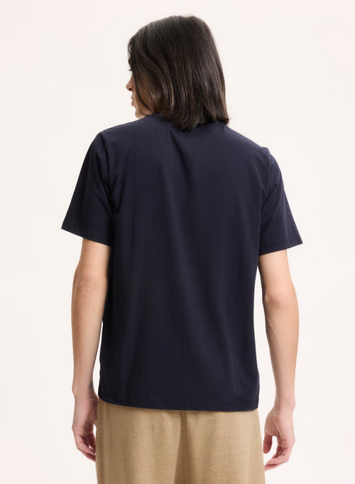 Marineblaues Kurzarm-T-Shirt mit V-Ausschnitt aus Bio-Baumwolle / Elasthan - MAJESTIC FILATURES