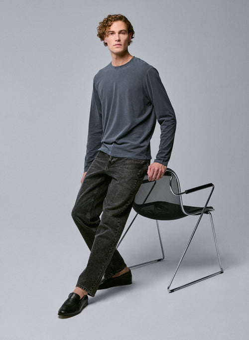 Grey Round Neck Long Sleeve T-shirt in Organic Cotton / Elastane - MAJESTIC FILATURES