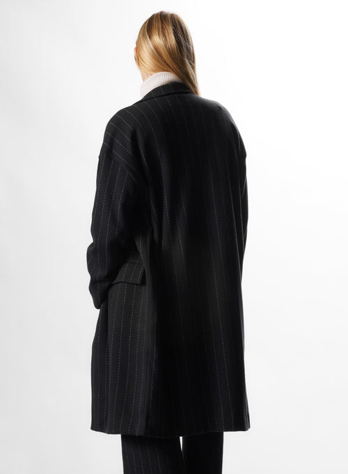 Manteau Noir Col Veste Manches Longues en Laine Mérinos et Coton - MAJESTIC FILATURES