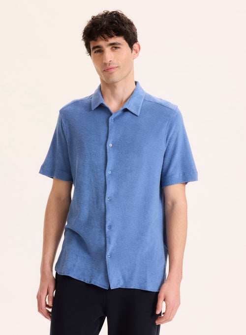 Chemise Bleu Col Chemise Manches Courtes en Coton organique / Modal - MAJESTIC FILATURES