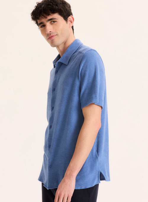 Chemise Bleu Col Chemise Manches Courtes en Coton organique / Modal - MAJESTIC FILATURES