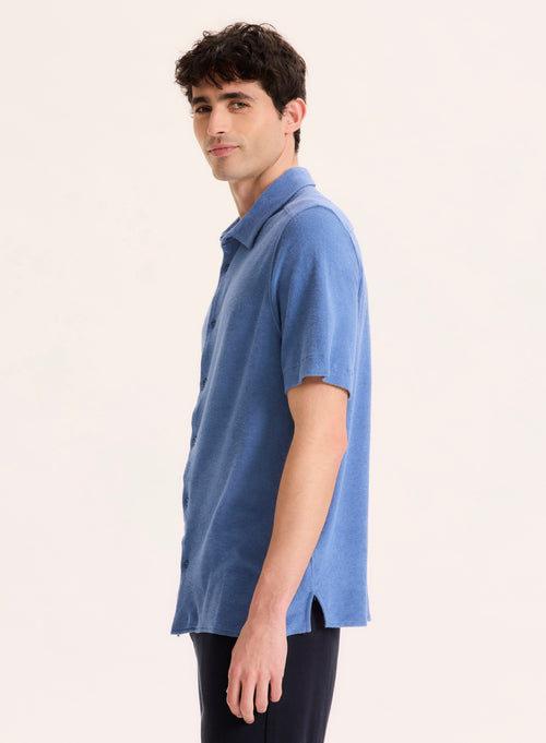 Chemise Bleu Col Chemise Manches Courtes en Coton organique / Modal - MAJESTIC FILATURES