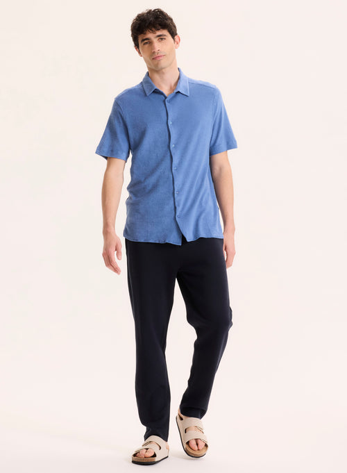 Chemise Bleu Col Chemise Manches Courtes en Coton organique / Modal - MAJESTIC FILATURES