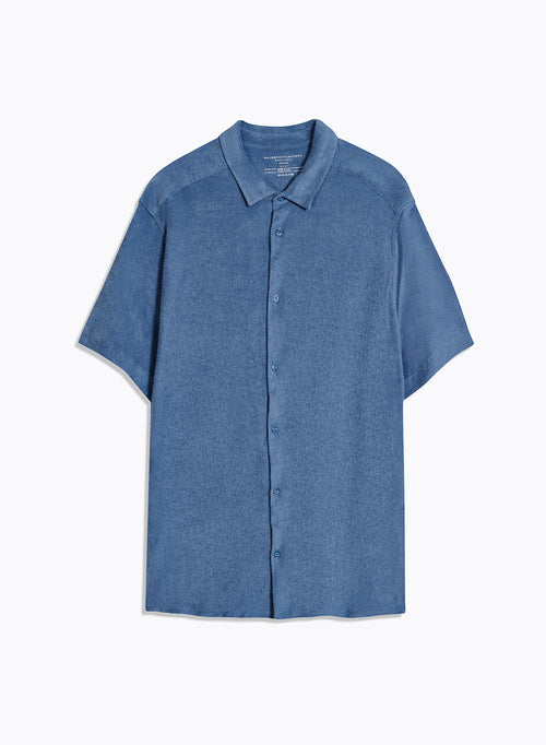 Chemise Bleu Col Chemise Manches Courtes en Coton organique / Modal - MAJESTIC FILATURES
