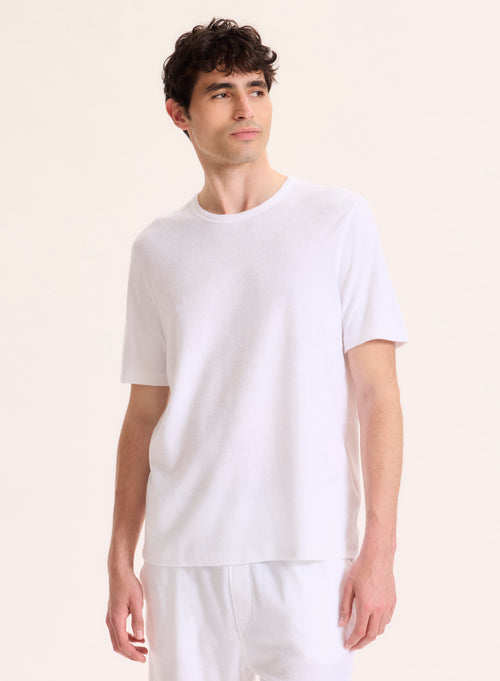Weißes Kurzarm-T-Shirt mit Rundhalsausschnitt aus Bio-Baumwolle / Modal - MAJESTIC FILATURES