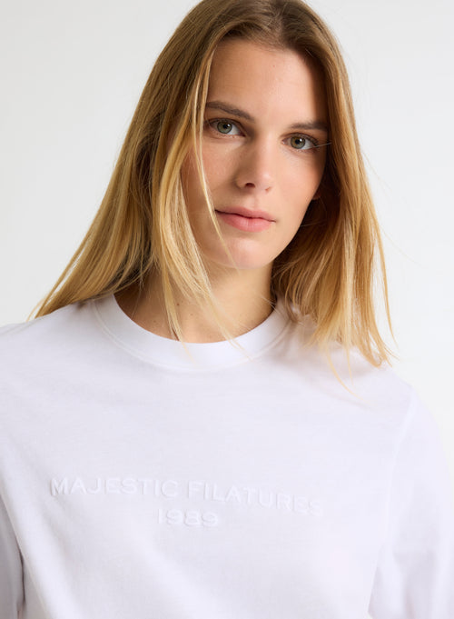 Weißes Kurzarm-T-Shirt mit Rundhalsausschnitt aus Bio-Baumwolle / recycelter© Baumwolle - MAJESTIC FILATURES