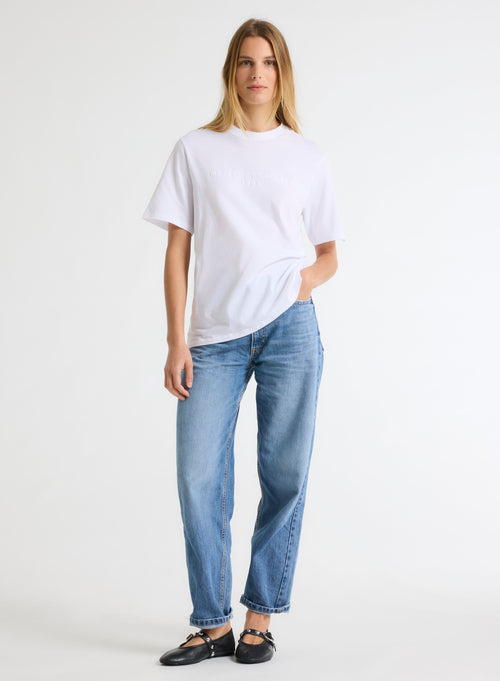 Weißes Kurzarm-T-Shirt mit Rundhalsausschnitt aus Bio-Baumwolle / recycelter© Baumwolle - MAJESTIC FILATURES