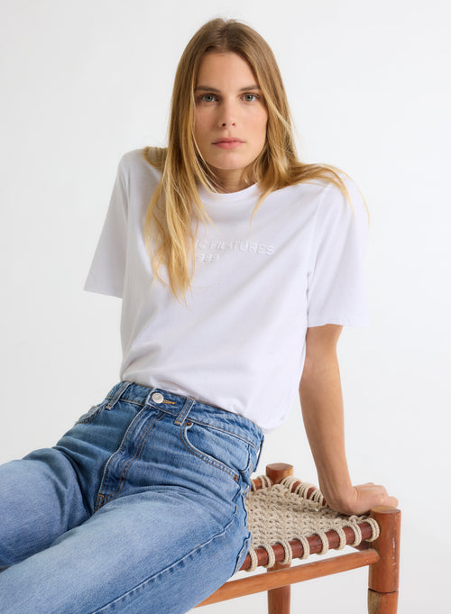 Weißes Kurzarm-T-Shirt mit Rundhalsausschnitt aus Bio-Baumwolle / recycelter© Baumwolle - MAJESTIC FILATURES