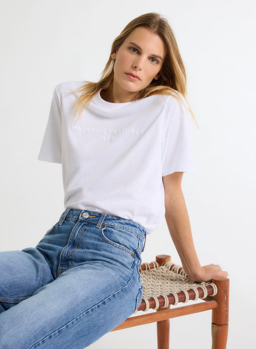 Weißes Kurzarm-T-Shirt mit Rundhalsausschnitt aus Bio-Baumwolle / recycelter© Baumwolle - MAJESTIC FILATURES
