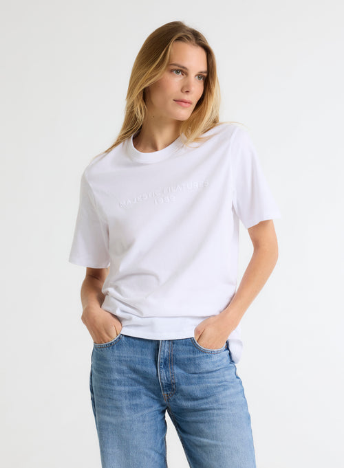 Weißes Kurzarm-T-Shirt mit Rundhalsausschnitt aus Bio-Baumwolle / recycelter© Baumwolle - MAJESTIC FILATURES