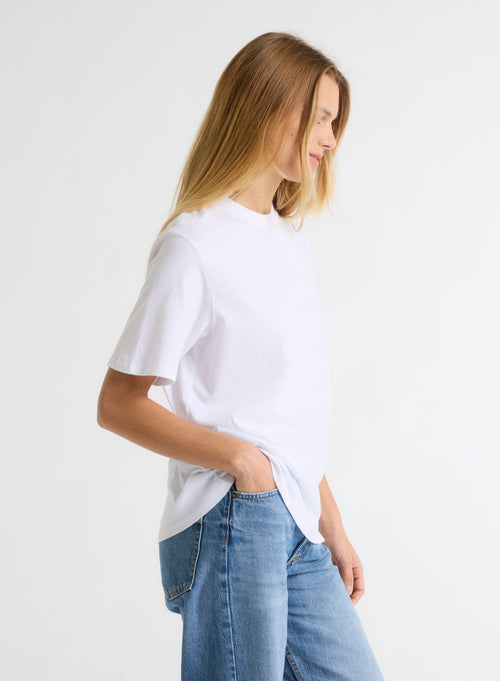 Weißes Kurzarm-T-Shirt mit Rundhalsausschnitt aus Bio-Baumwolle / recycelter© Baumwolle - MAJESTIC FILATURES