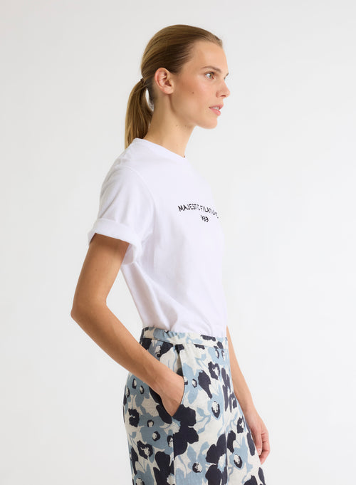 Weißes T-Shirt mit Rundhalsausschnitt und kurzen Ärmeln aus organischer Baumwolle / recycelter Baumwolle - MAJESTIC FILATURES