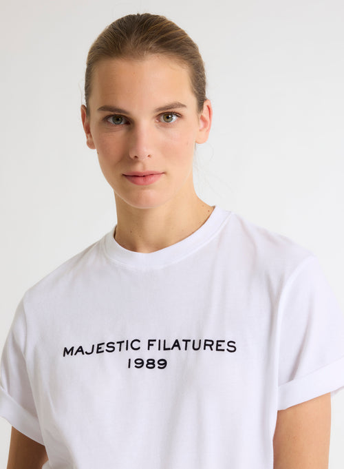 Weißes T-Shirt mit Rundhalsausschnitt und kurzen Ärmeln aus organischer Baumwolle / recycelter Baumwolle - MAJESTIC FILATURES