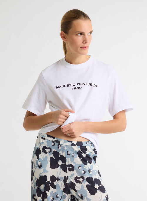 Weißes T-Shirt mit Rundhalsausschnitt und kurzen Ärmeln aus organischer Baumwolle / recycelter Baumwolle - MAJESTIC FILATURES