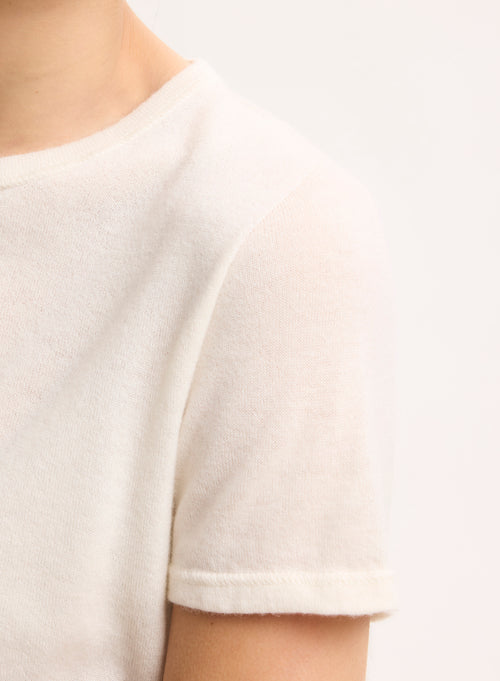 Weißes T-Shirt mit Rundhalsausschnitt und kurzen Ärmeln aus 100% Kaschmir - MAJESTIC FILATURES