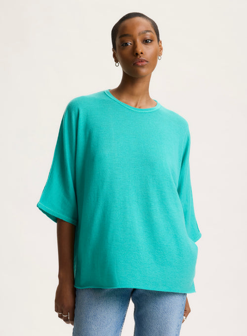 Green round-neck tee-shirt with elbow sleeves - MAJESTIC FILATURES