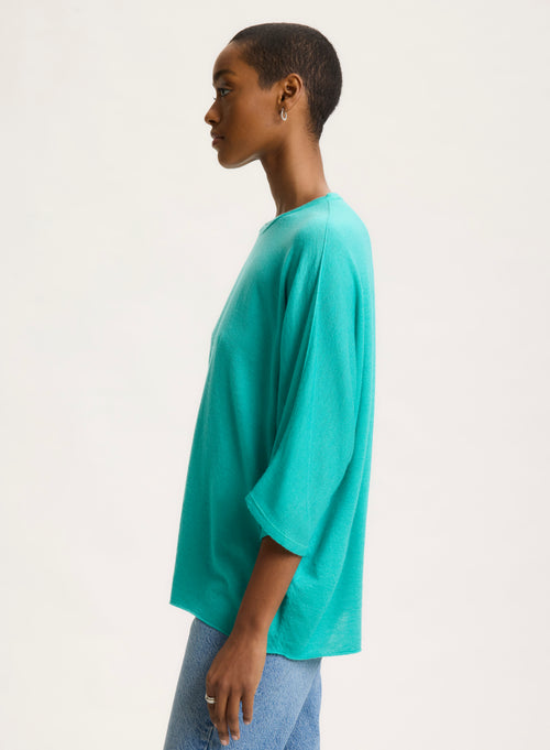 Green round-neck tee-shirt with elbow sleeves - MAJESTIC FILATURES