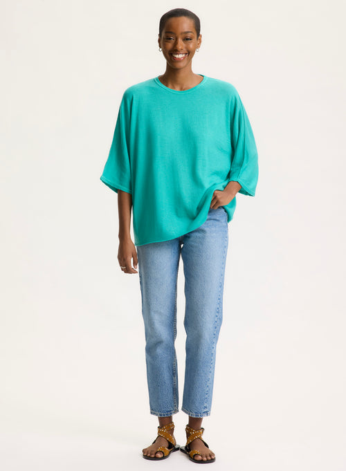 Green round-neck tee-shirt with elbow sleeves - MAJESTIC FILATURES