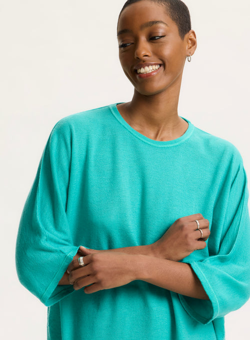 Green round-neck tee-shirt with elbow sleeves - MAJESTIC FILATURES