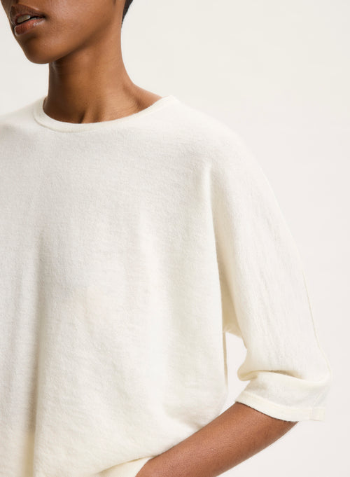 Teeshirt Weiß Rundhalsausschnitt Ärmel Ellbogen - MAJESTIC FILATURES