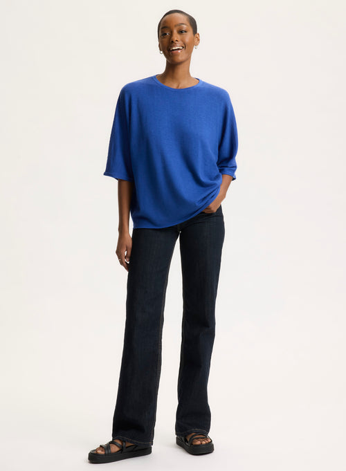 Blue Tee shirt Round neck Elbow sleeves - MAJESTIC FILATURES
