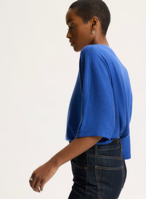 Blue Tee shirt Round neck Elbow sleeves - MAJESTIC FILATURES