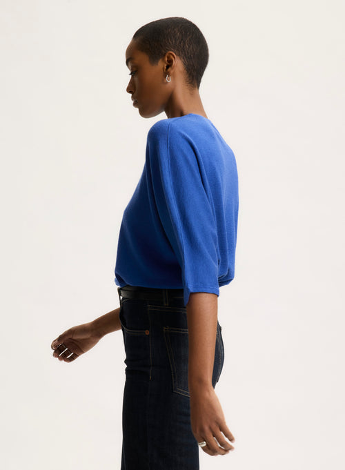 Blue Tee shirt Round neck Elbow sleeves - MAJESTIC FILATURES