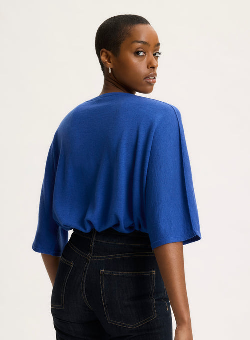 Blue Tee shirt Round neck Elbow sleeves - MAJESTIC FILATURES