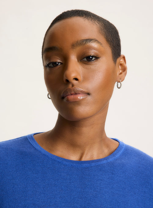 Blue Tee shirt Round neck Elbow sleeves - MAJESTIC FILATURES