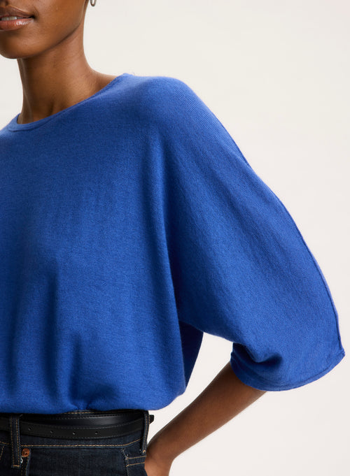 Blue Tee shirt Round neck Elbow sleeves - MAJESTIC FILATURES
