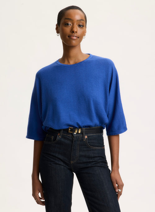 Blue Tee shirt Round neck Elbow sleeves - MAJESTIC FILATURES