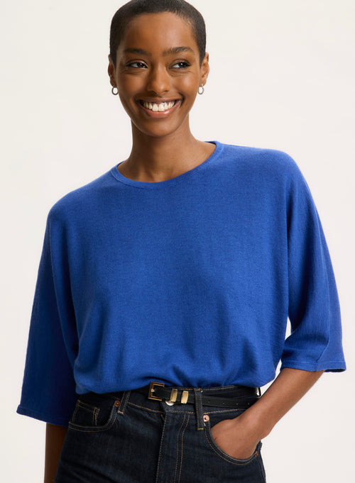 Blue Tee shirt Round neck Elbow sleeves - MAJESTIC FILATURES