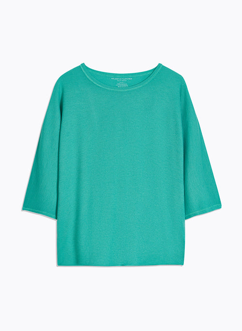 Green round-neck tee-shirt with elbow sleeves - MAJESTIC FILATURES