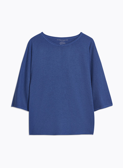 Blue Tee shirt Round neck Elbow sleeves - MAJESTIC FILATURES
