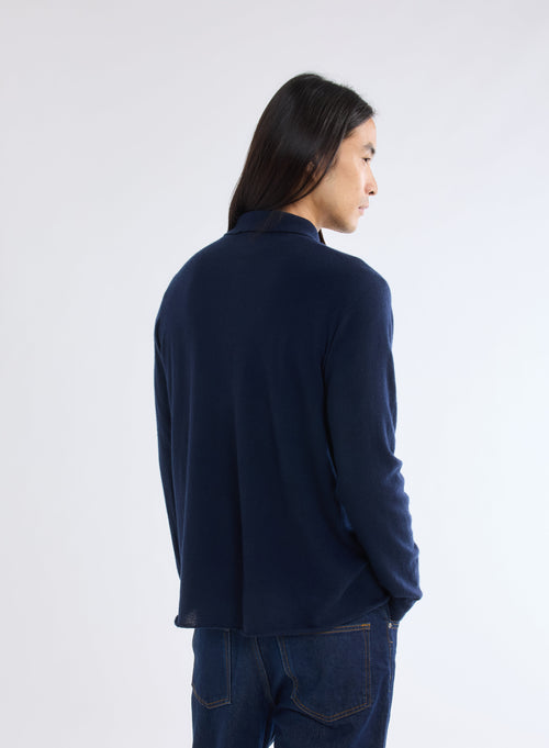 Marine Polo-Shirt mit Kragen und langen Ärmeln aus 100% Kaschmir - MAJESTIC FILATURES