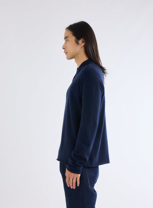 Marine Polo-Shirt mit Kragen und langen Ärmeln aus 100% Kaschmir - MAJESTIC FILATURES