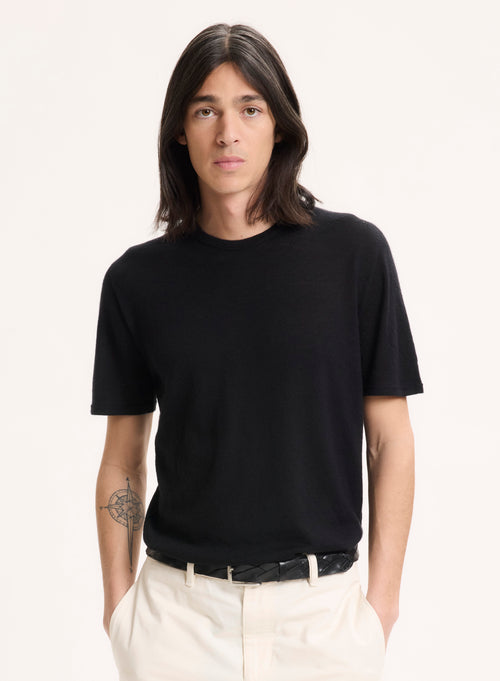 Camiseta Negra Cuello Redondo Manga Corta en 100% Cachemira - MAJESTIC FILATURES
