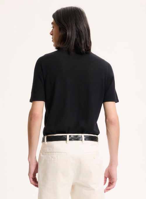 Camiseta Negra Cuello Redondo Manga Corta en 100% Cachemira - MAJESTIC FILATURES