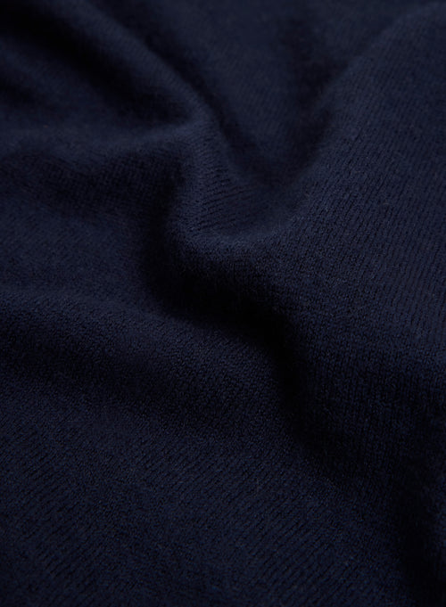 Navy Long Sleeve Round Neck Cashmere T-shirt - MAJESTIC FILATURES