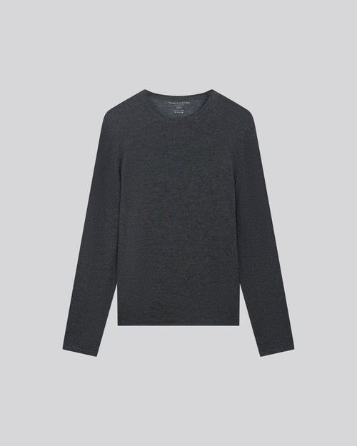 Camiseta de cachemir de manga larga con cuello redondo gris - MAJESTIC FILATURES